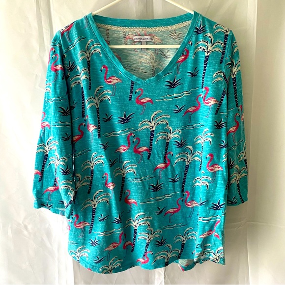 Sunset & Sweet Tea Flamingo palm trees in Turquoise SZ L ADORABLE!!! - Picture 3 of 13